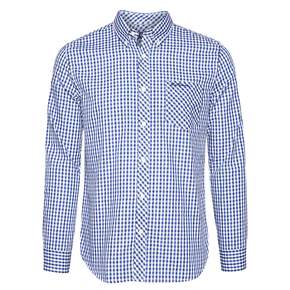 BEN SHERMAN Gingham Herren Langarm Hemd 0077860-BLUE