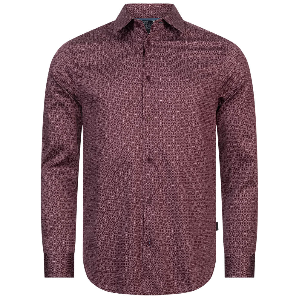 TED BAKER Pavia Star Geo Print Herren Langarm Hemd 272176-MAROON