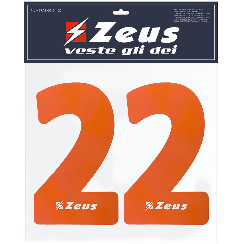 Zeus NÃºmeros termoadhesivos 1-22 23cm naranja senior