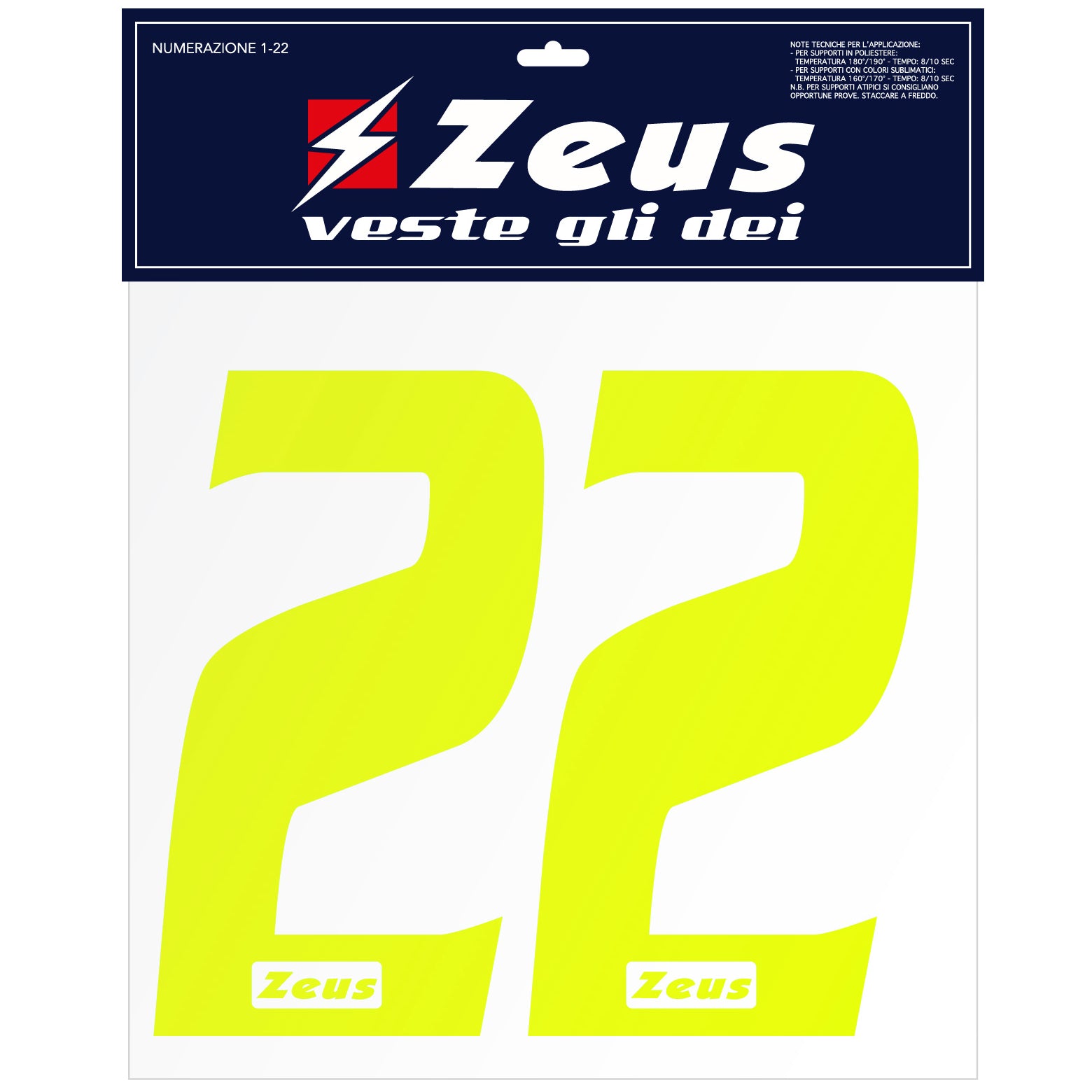 Zeus NÃºmeros termoadhesivos 1-22 25cm senior amarillo neÃ³n
