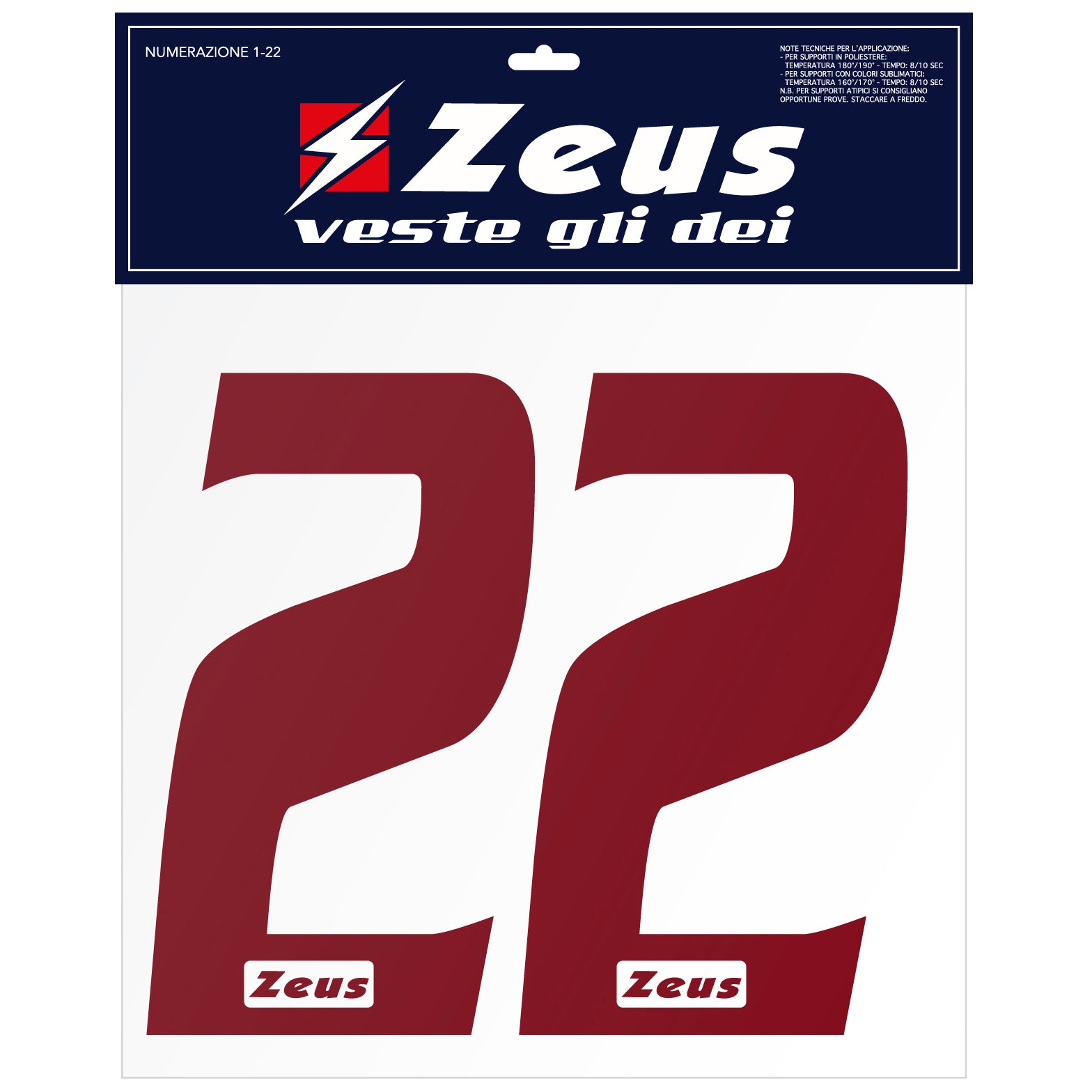 Zeus NÃºmeros termoadhesivos 1-22 25cm senior rojo oscuro