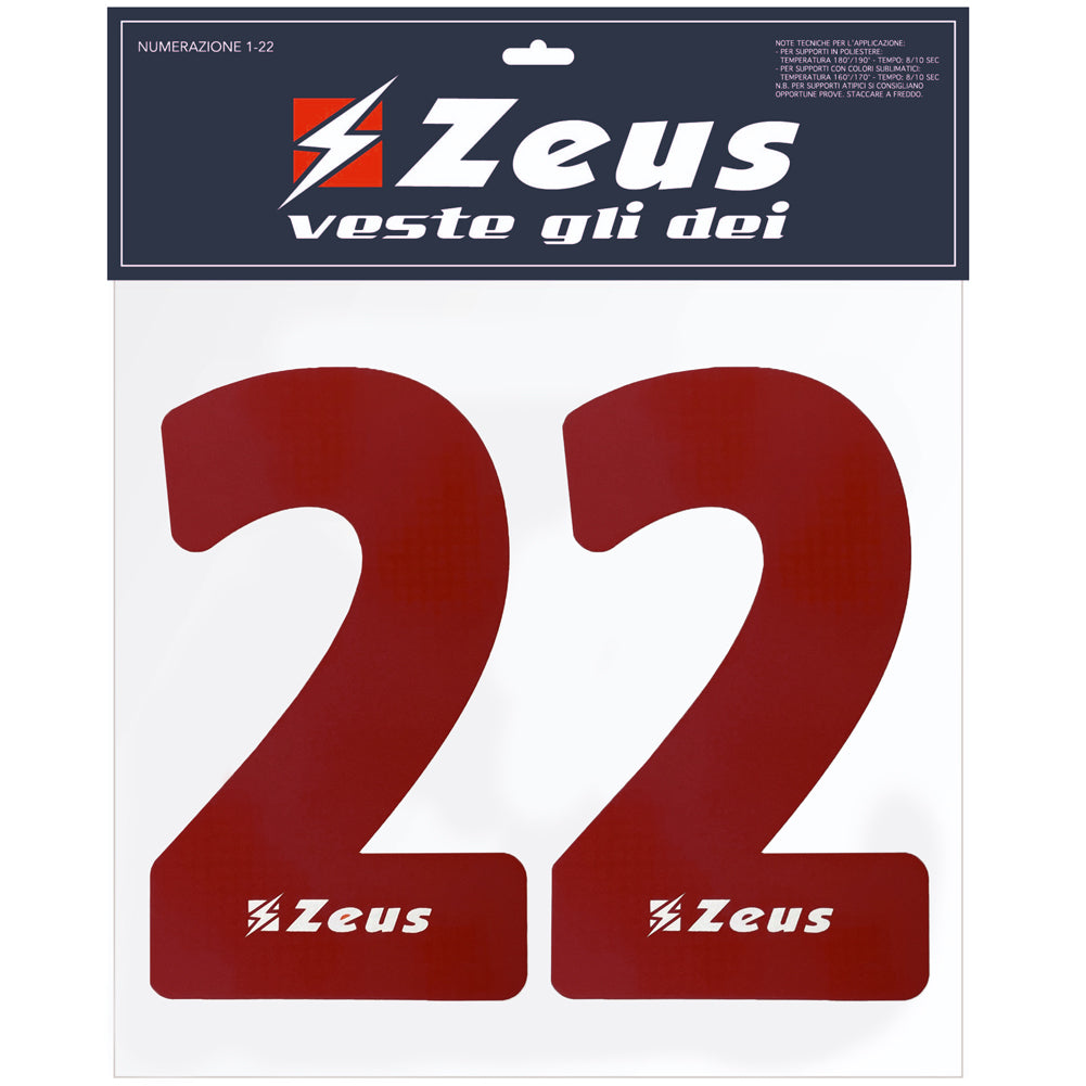 Zeus NÃºmeros termoadhesivos 1-22 25cm senior rojo oscuro