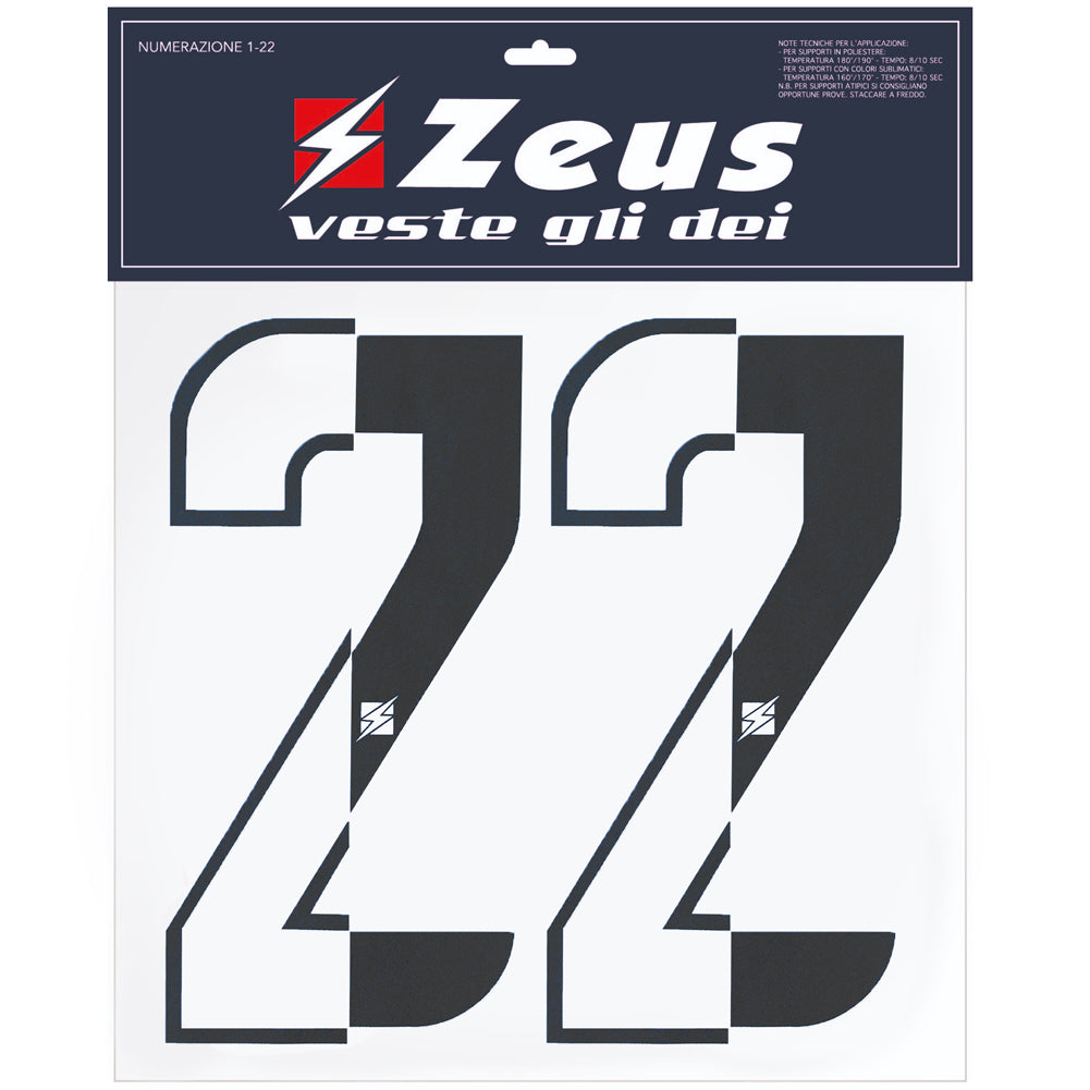 Zeus NÃºmeros termoadhesivos 1-22 10cm medio negro