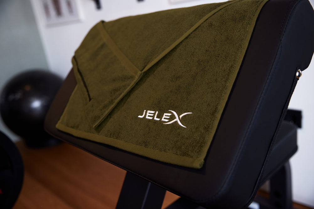 JELEX "100FIT" Toalla de fitness con bolsillo verde militar