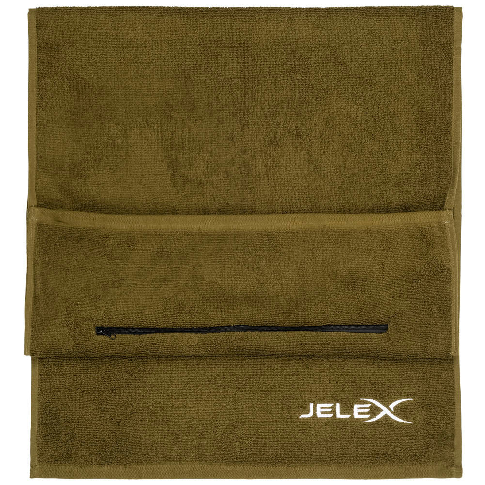 JELEX "100FIT" Toalla de fitness con bolsillo verde militar