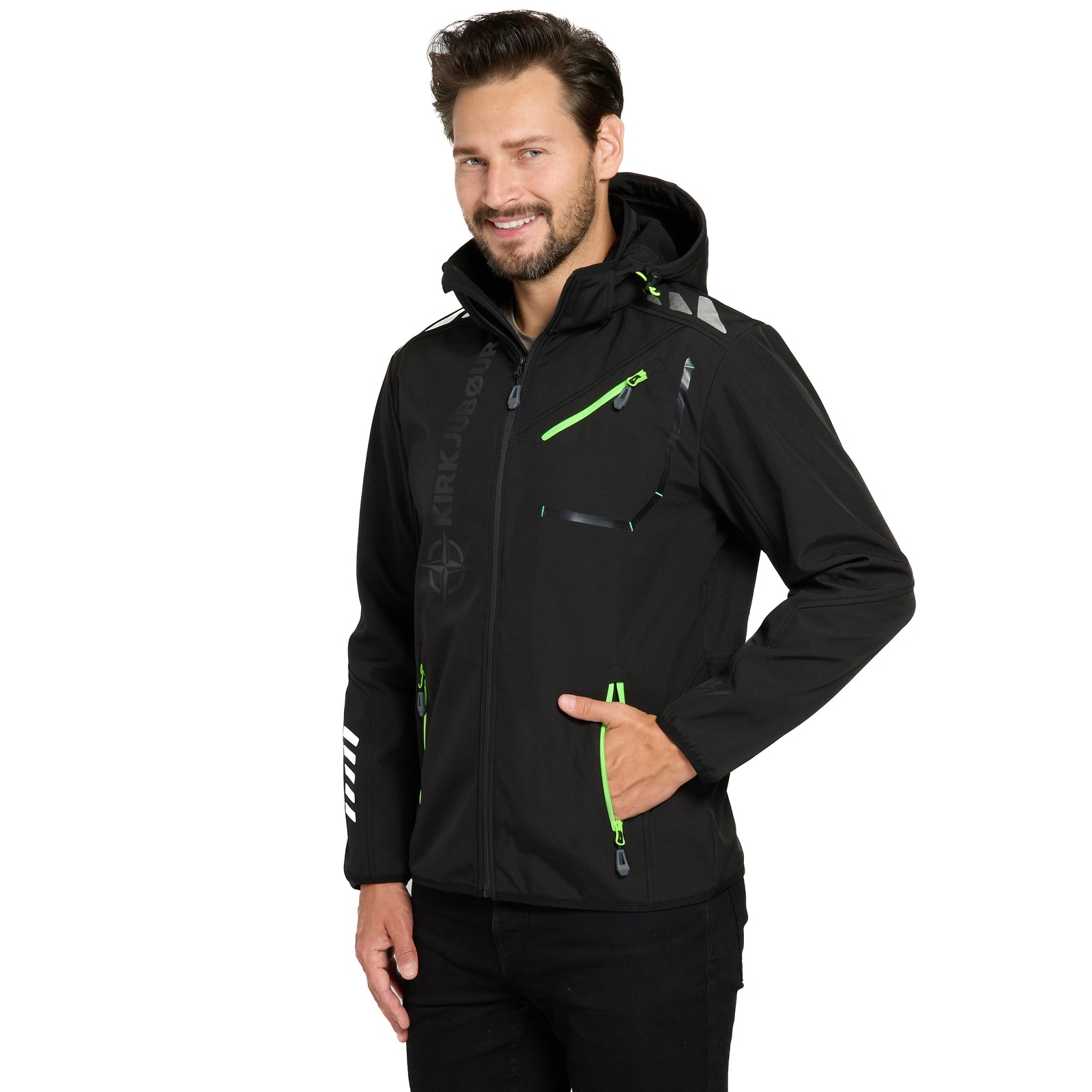 KIRKJUBØUR® "Alvik" Herren SOFTSHELLjacke 10.000 mm Wassersäule schwarz/grün