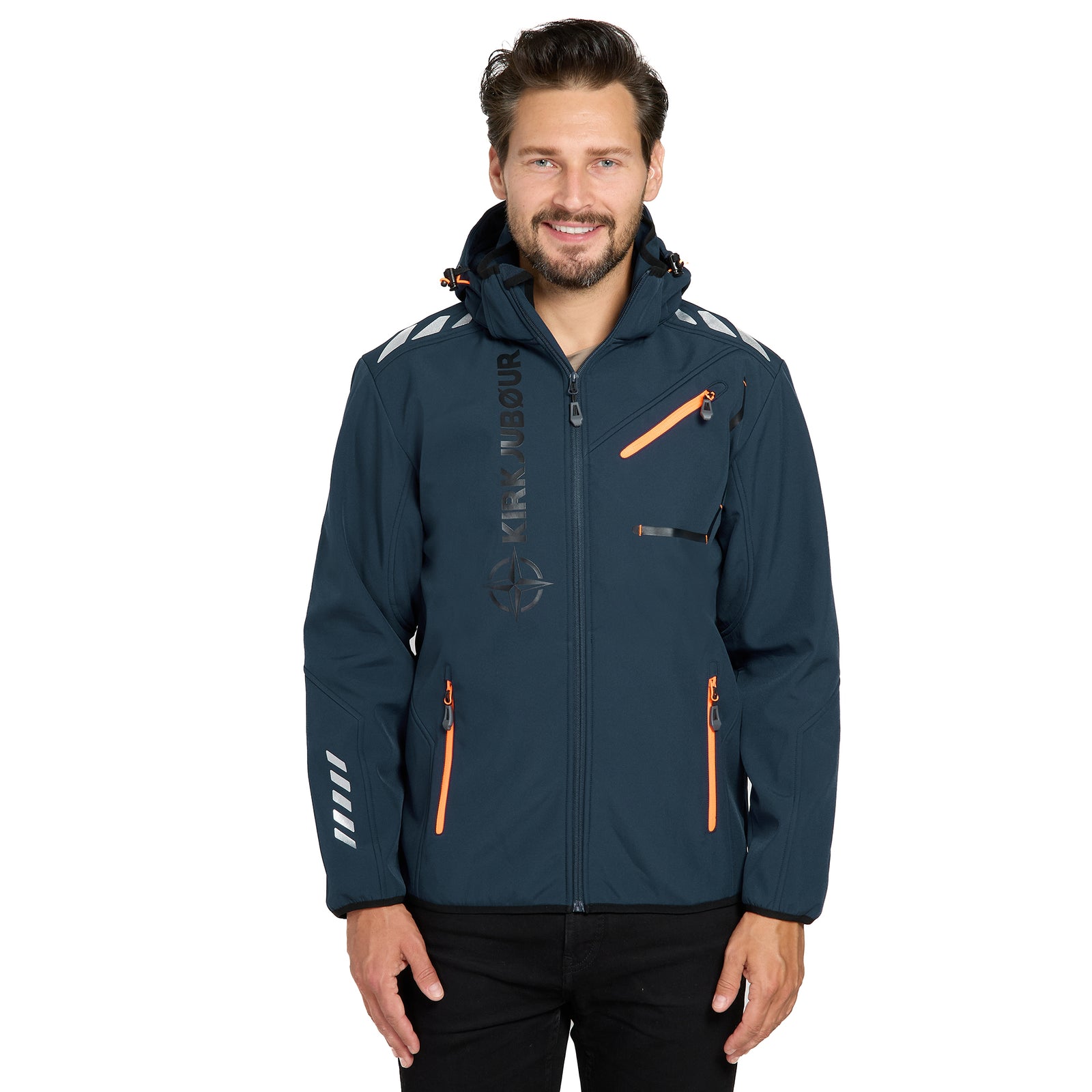 KIRKJUBØUR® "Alvik" Herren SOFTSHELLjacke 10.000 mm Wassersäule navy/orange
