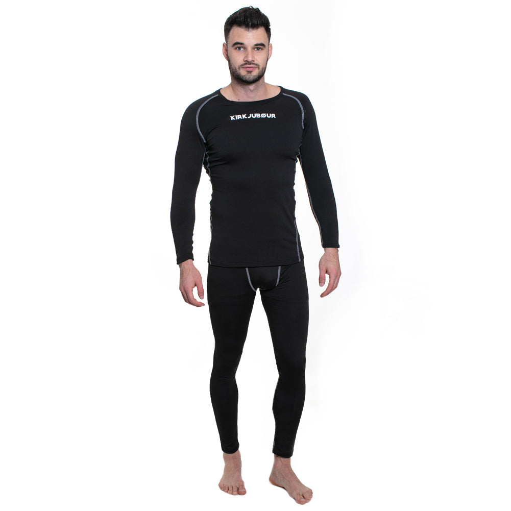 KIRKJUBÃUR Â® "Hafjall" Hombre Conjunto de ropa interior tÃ©rmica 2 piezas negro