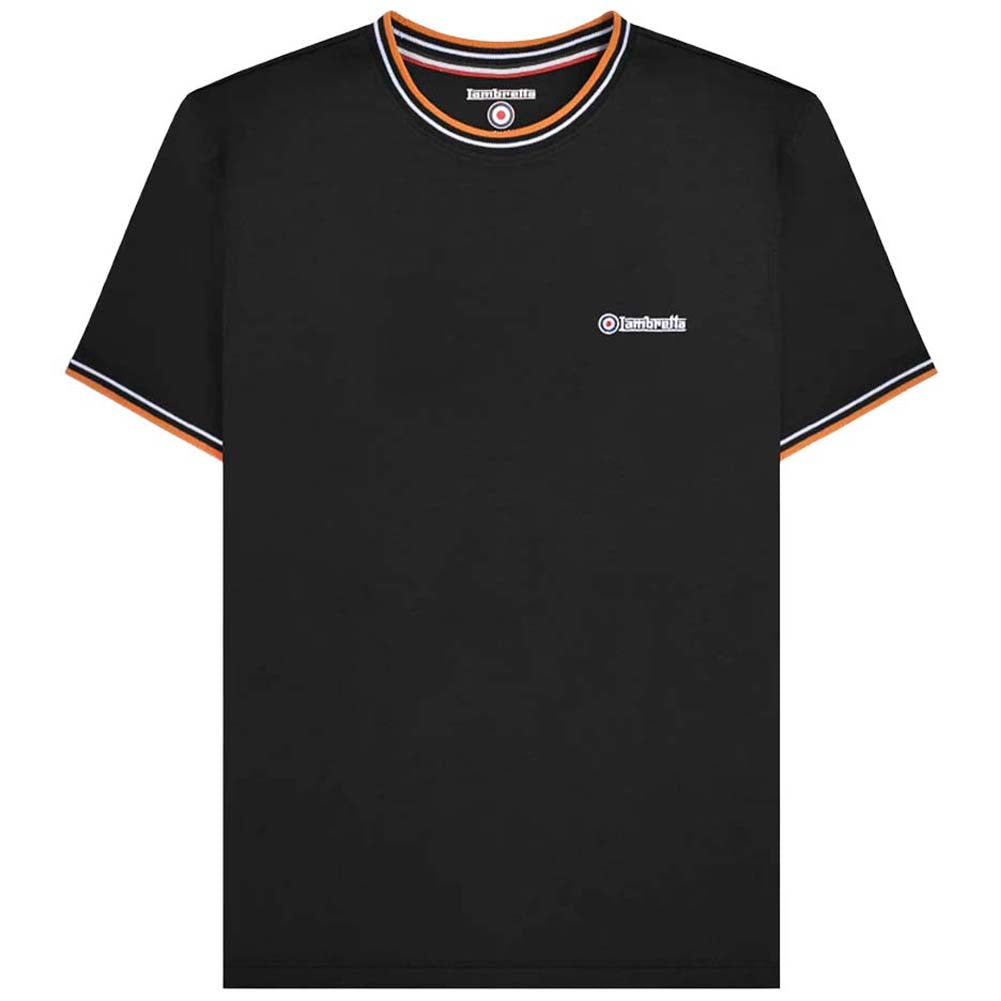 Lambretta Twin Tipped Pique Herren T-Shirt SS4008-BLK-wht-orange