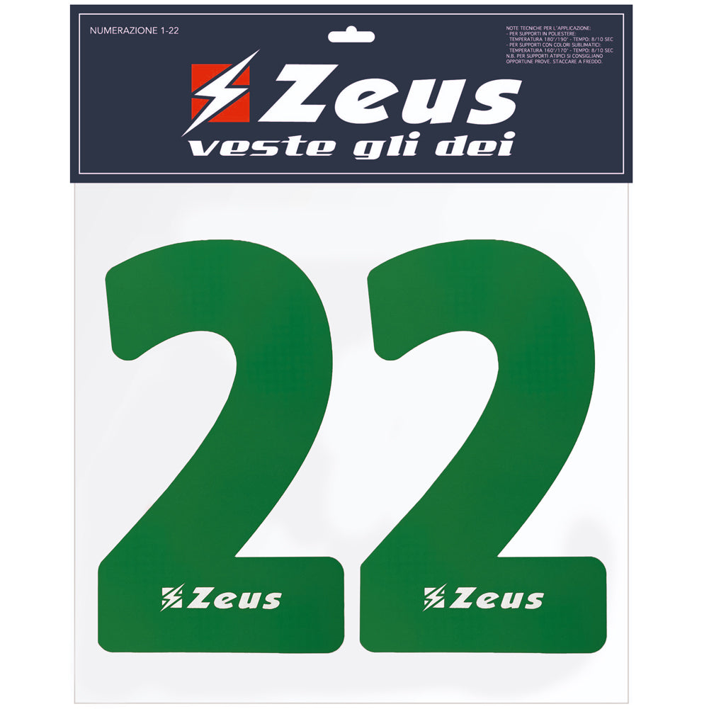 Zeus NÃºmeros termoadhesivos 1-22 23cm verde senior